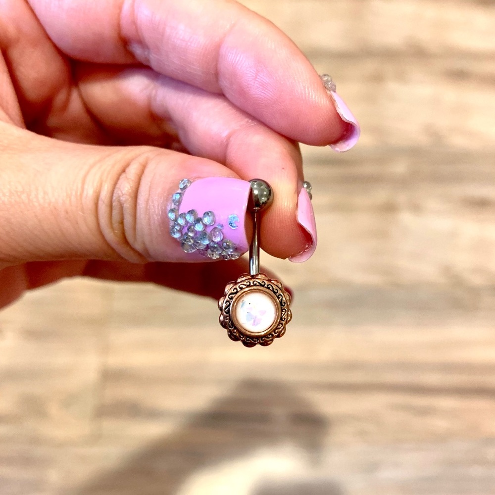 Opalite rose gold belly ring